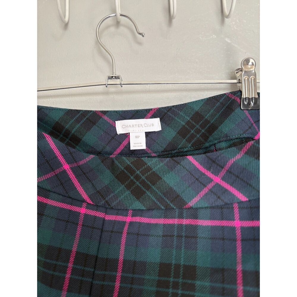 10P CHARTER CLUB Plaid Work Pants Petite Zip Side - Picture 3 of 6